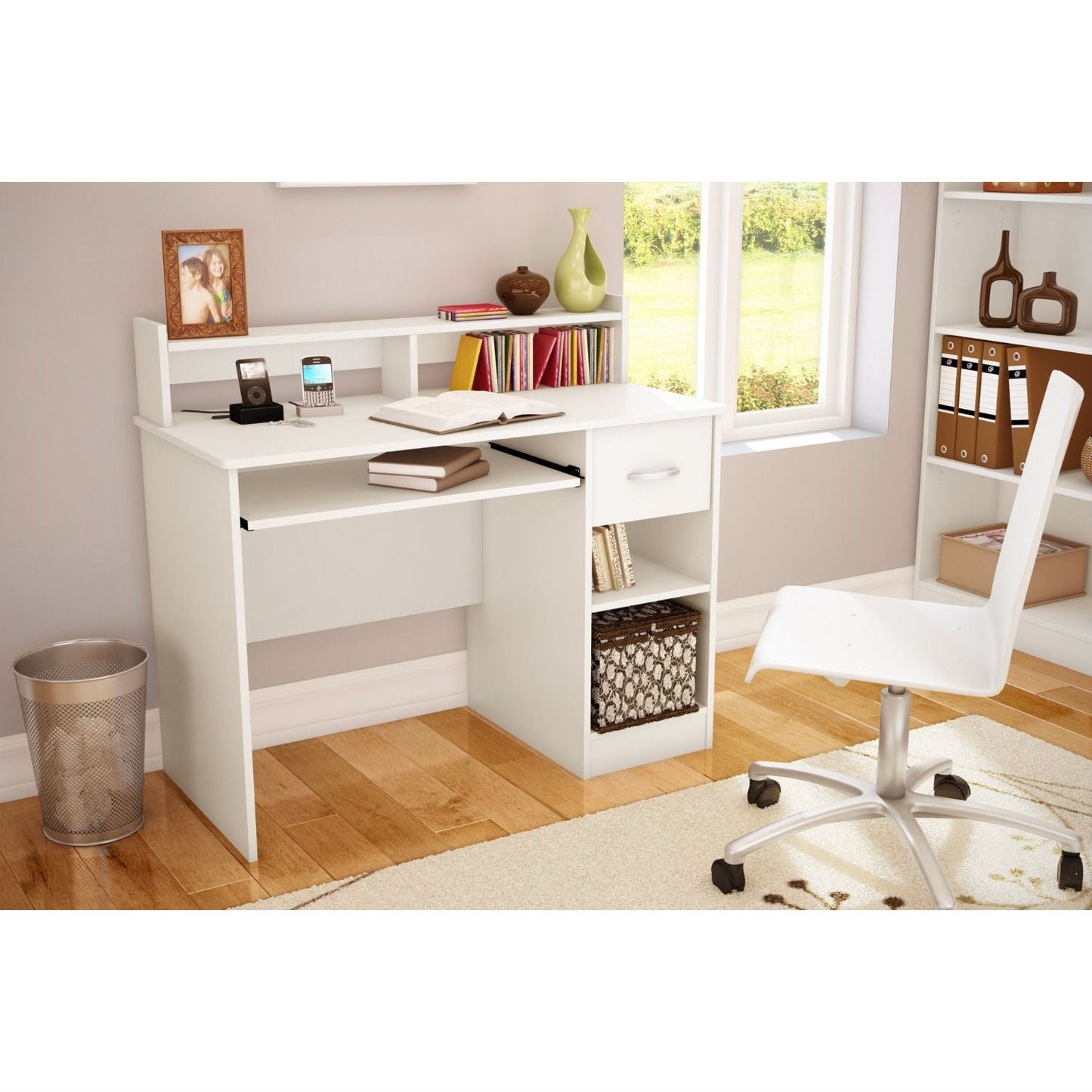 Office > Computer Desks - Contemporary Home Office Computer Desk In White Wood Finish