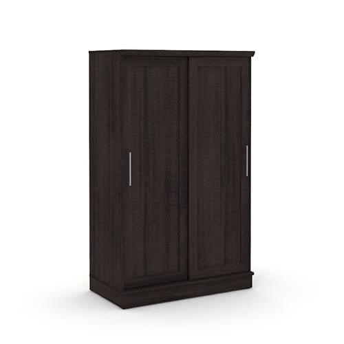 Bedroom > Wardrobe & Armoire - FarmHouse Espresso Oak Sliding Doors Garment Rod Wardrobe Armoire