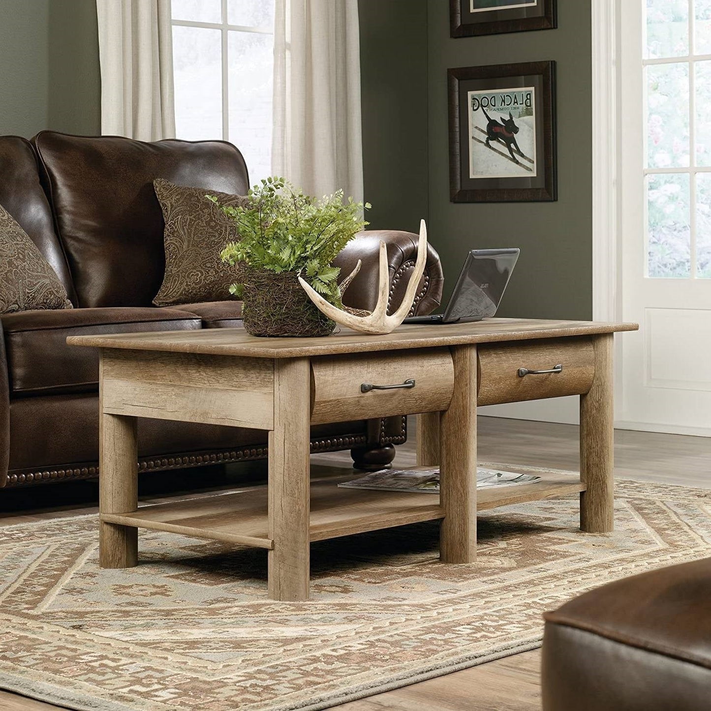 Living Room > Coffee Tables - FarmHome Oak Lodge 2 Drawer & 2 Faux Drawers Coffee Table