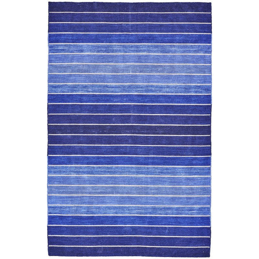 Accents > Rugs - 5' X 8' Striped Hand-Tufted Wool/Cotton Blue Area Rug
