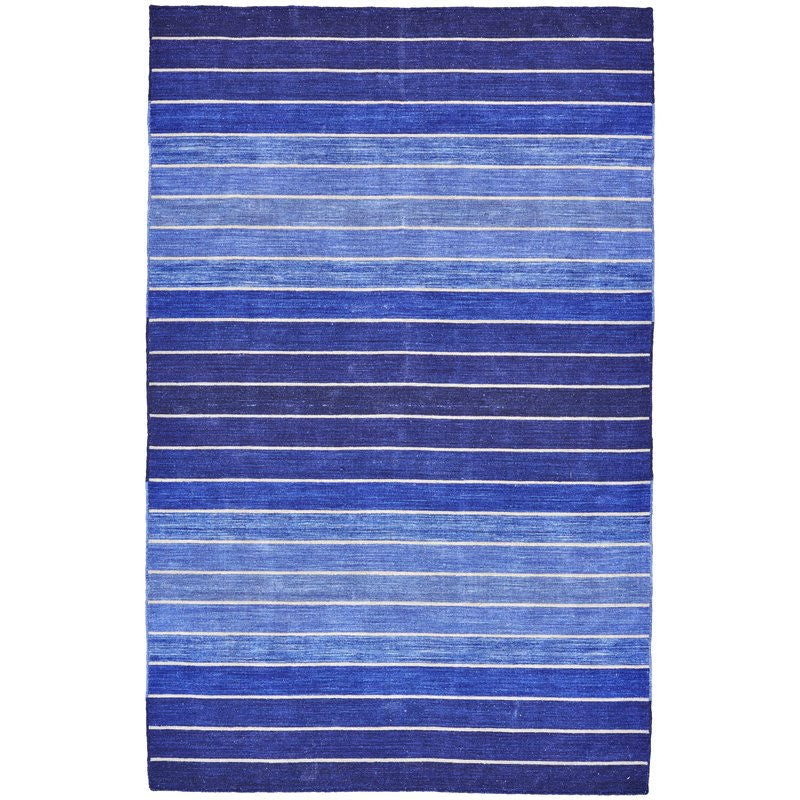 2' x 3' Striped Hand-Tufted Wool/Cotton Blue Area Rug-Novel Home