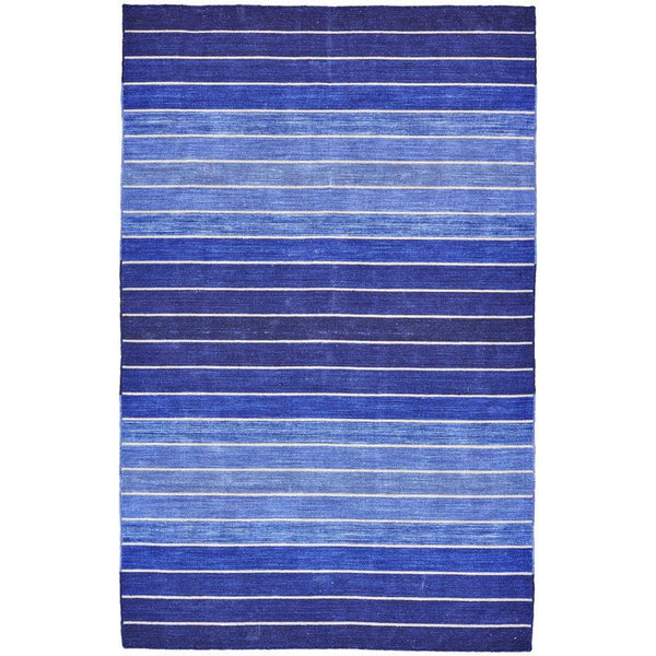 Accents > Rugs - 2' X 3' Striped Hand-Tufted Wool/Cotton Blue Area Rug