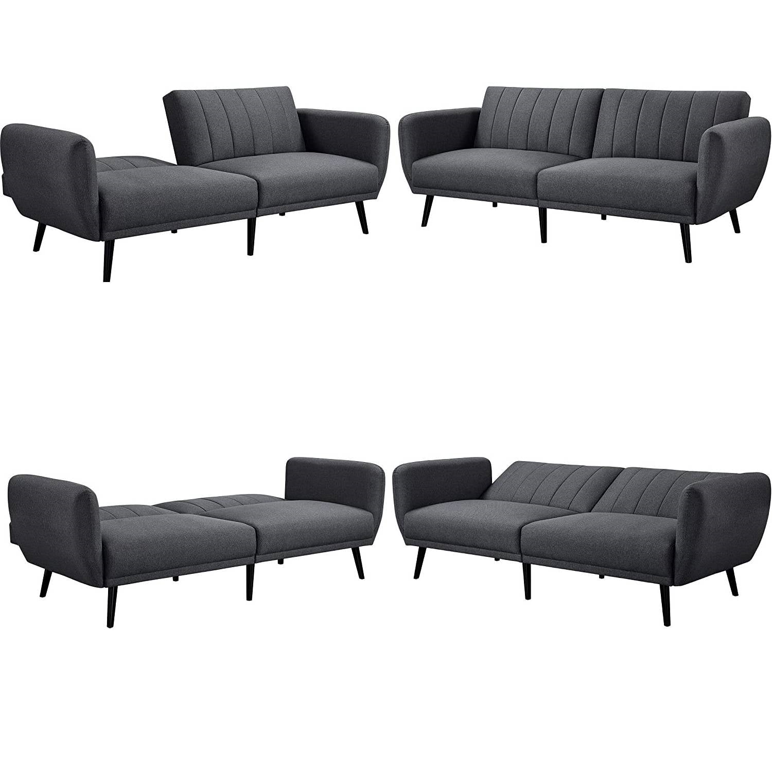 Living Room > Sofas - Modern Scandinavian Dark Grey Linen Upholstered Sofa Bed With Wooden Legs