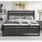 Bedroom > Bed Frames > Platform Beds - Queen Black Metal Platform Bed Frame With Wood Panel Headboard And Footboard