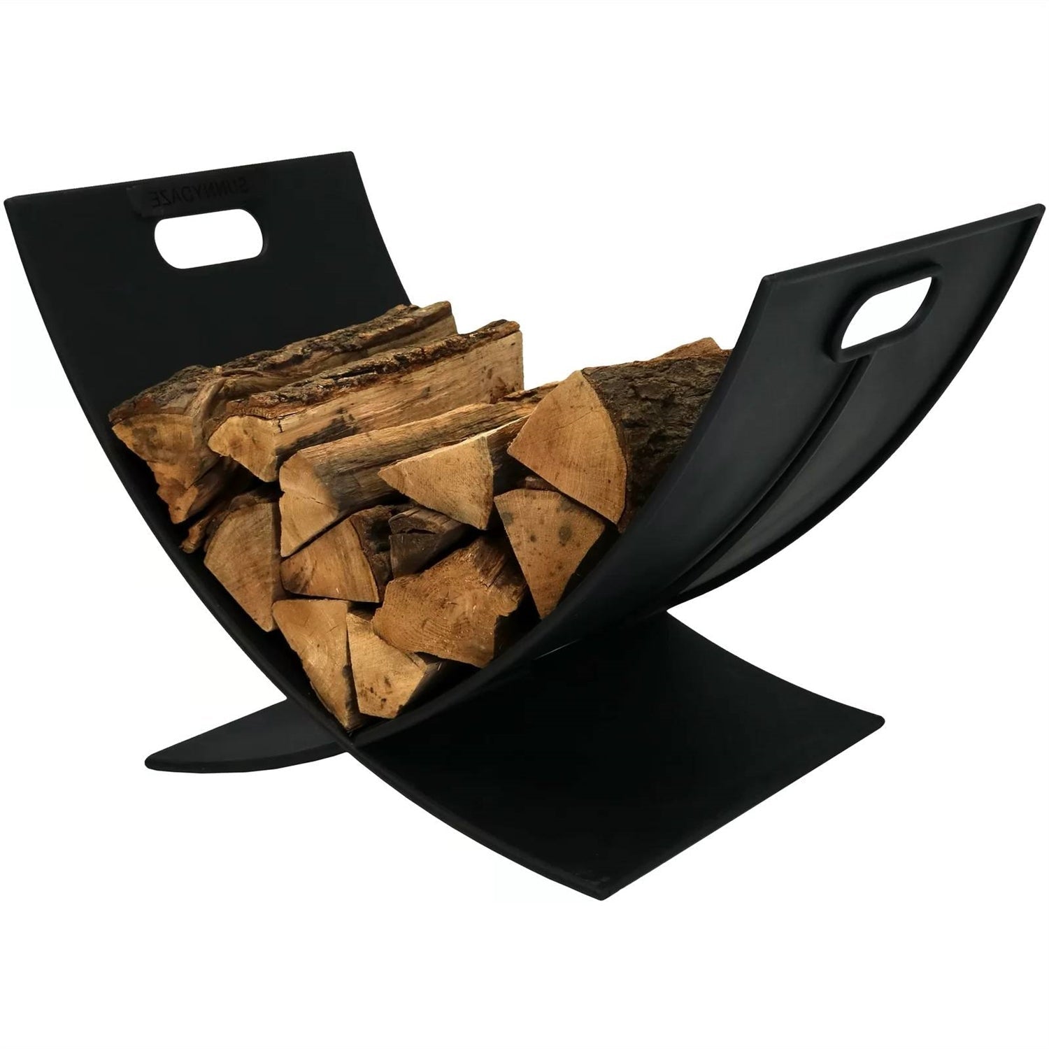 Outdoor > Firewood Racks - Modern Outdoor Indoor Heavy Duty Black Steel Firewood Log Holder Rack