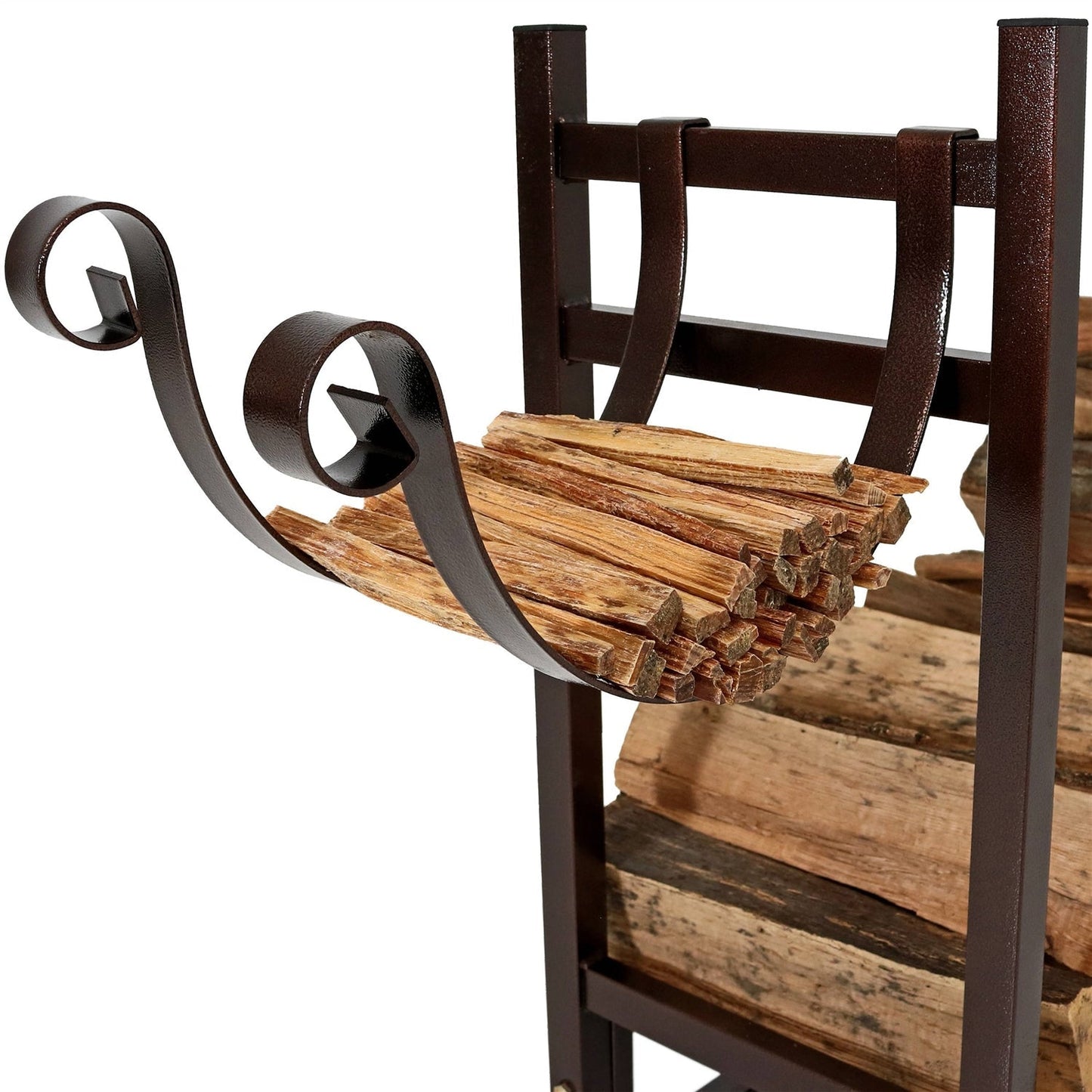 Outdoor > Firewood Racks - Bronze Metal Indoor/Outdoor Firewood Log Rack With Removeable Kindle Holder