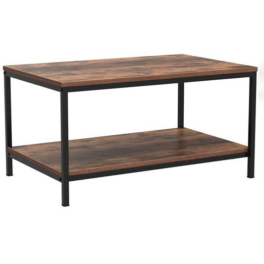 Living Room > Coffee Tables - Heavy Duty Industrial 2-Tier Coffee Table In Rustic Brown Wood Finish