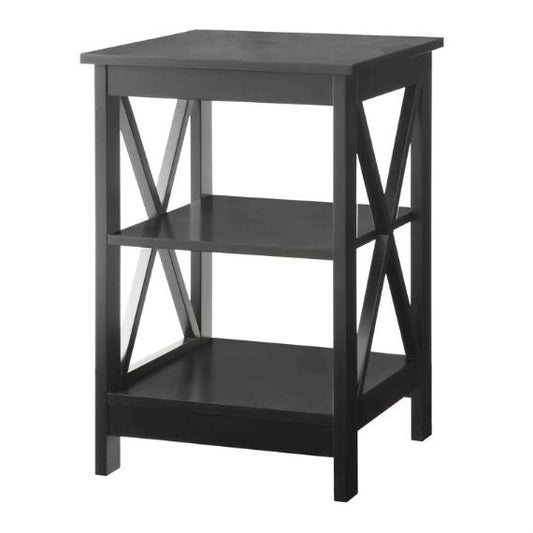 Bedroom > Nightstand And Dressers - Black Wood X-Design End Table Nightstand With 3 Open Shelves