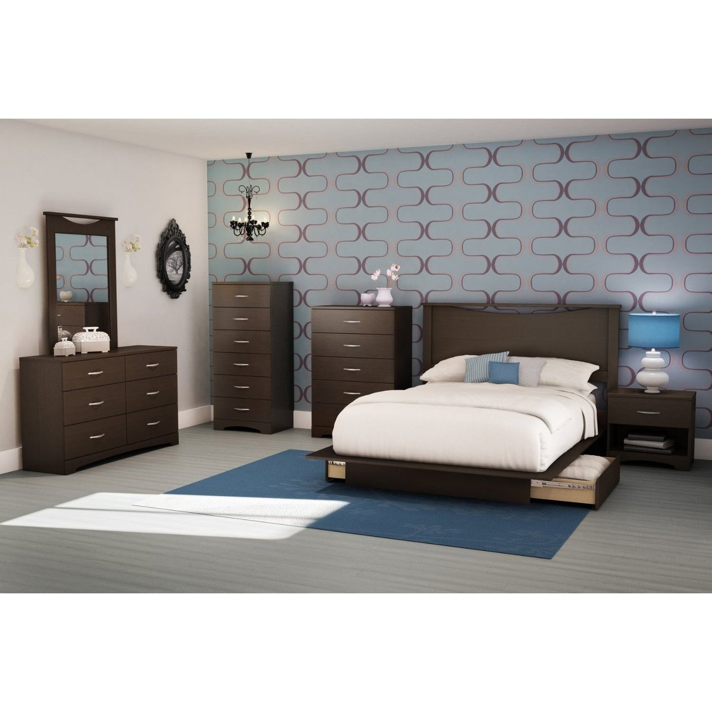 Bedroom > Nightstand And Dressers - Modern 5 Drawer Bedroom Chest In Chocolate Finish