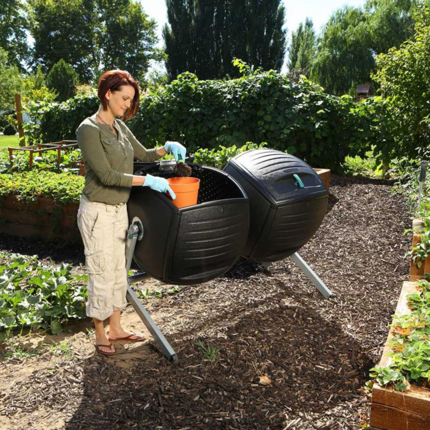 Outdoor > Gardening > Compost Bins - Set Of Two 50-Gallon Compost Bin Tumbler Double Rotating Composter