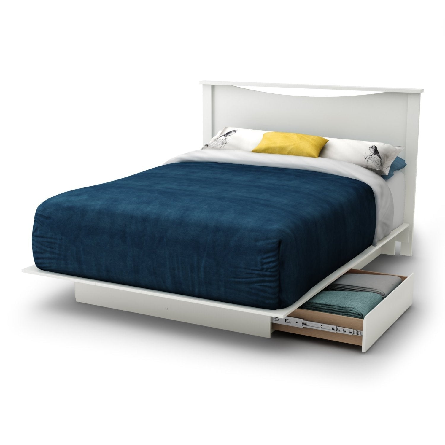 Bedroom > Bed Frames > Platform Beds - Full Size White Modern Platform Bed Frame With 2 Storage Drawers