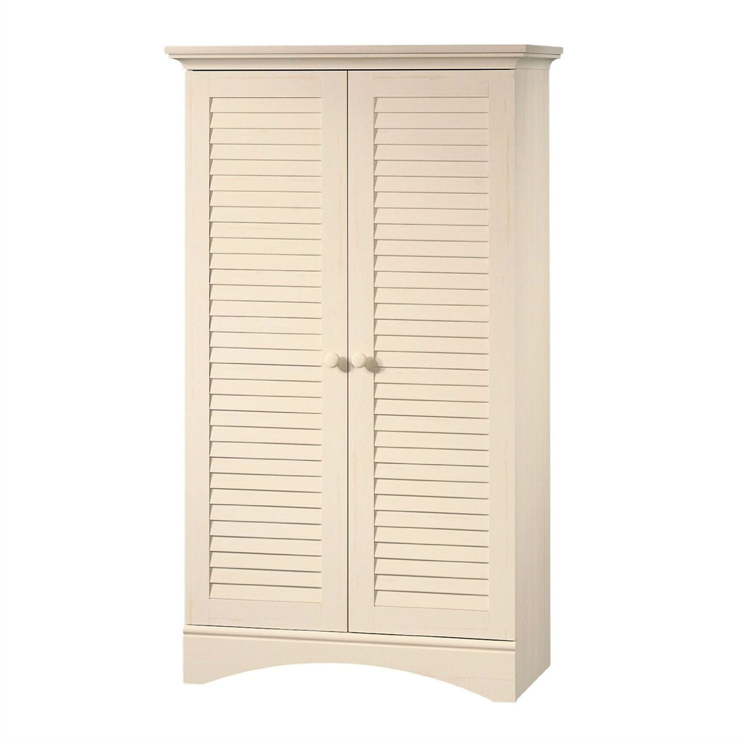 Bedroom > Wardrobe & Armoire - Louver 2-Door Storage Cabinet Bed Bath Armoire Wardrobe In Antique White