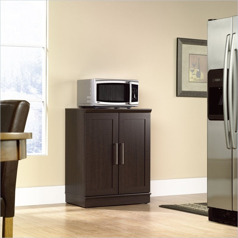 Kitchen > Kitchen Carts - Contemporary Kitchen Storage Microwave Cabinet In Dark Oak