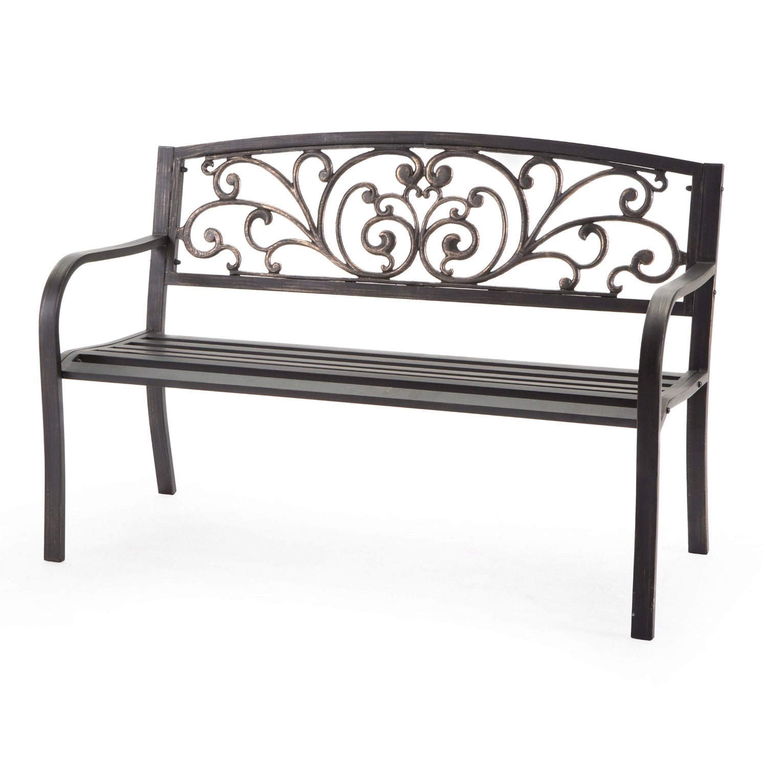 Outdoor > Outdoor Furniture > Garden Benches - Curved Metal Garden Bench With Heart Pattern In Black Antique Bronze Finish