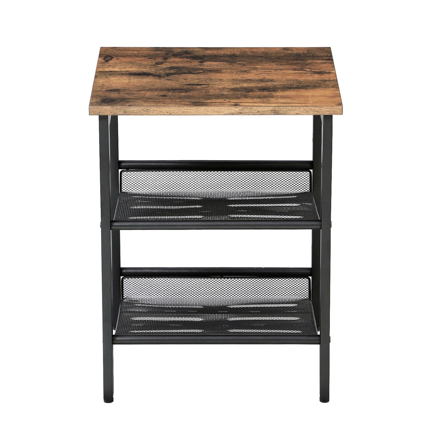 Bedroom > Nightstand And Dressers - Set Of 2 Side Table Nightstand With Medium Wood Finish Top And Mesh Shelves