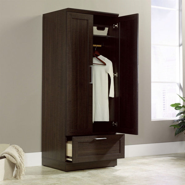 Bedroom > Wardrobe & Armoire - Bedroom Wardrobe Armoire Cabinet In Dark Brown Oak Wood Finish