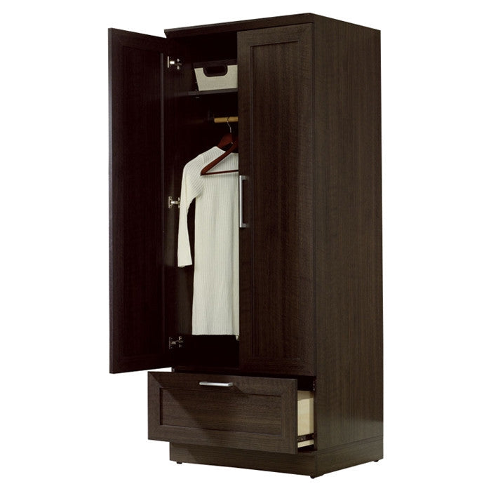 Bedroom > Wardrobe & Armoire - Dark Brown Wood Wardrobe Cabinet Armoire With Garment Rod