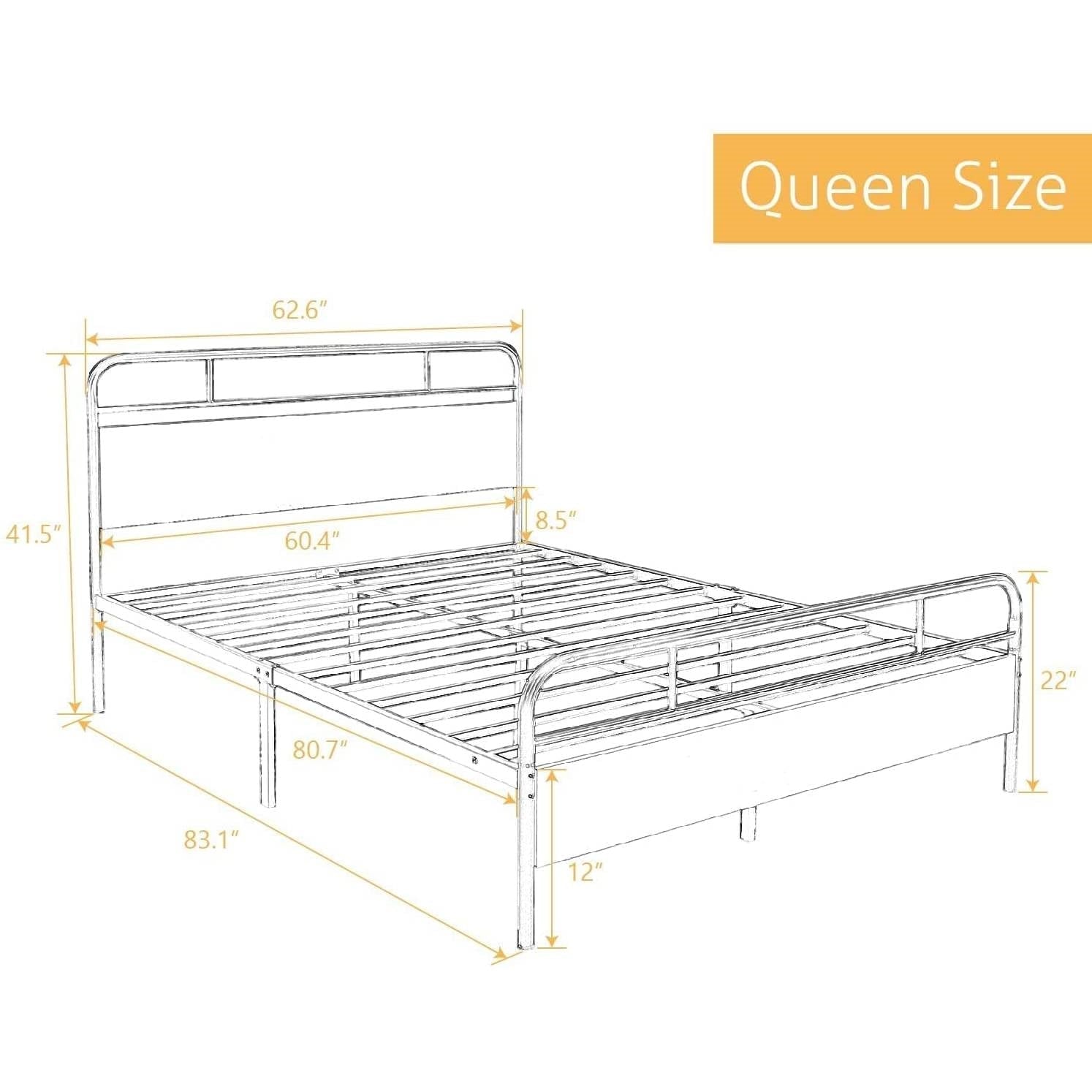 Bedroom > Bed Frames > Platform Beds - Queen Size Industrial Metal Wood Platform Bed Frame With Headboard And Footboard
