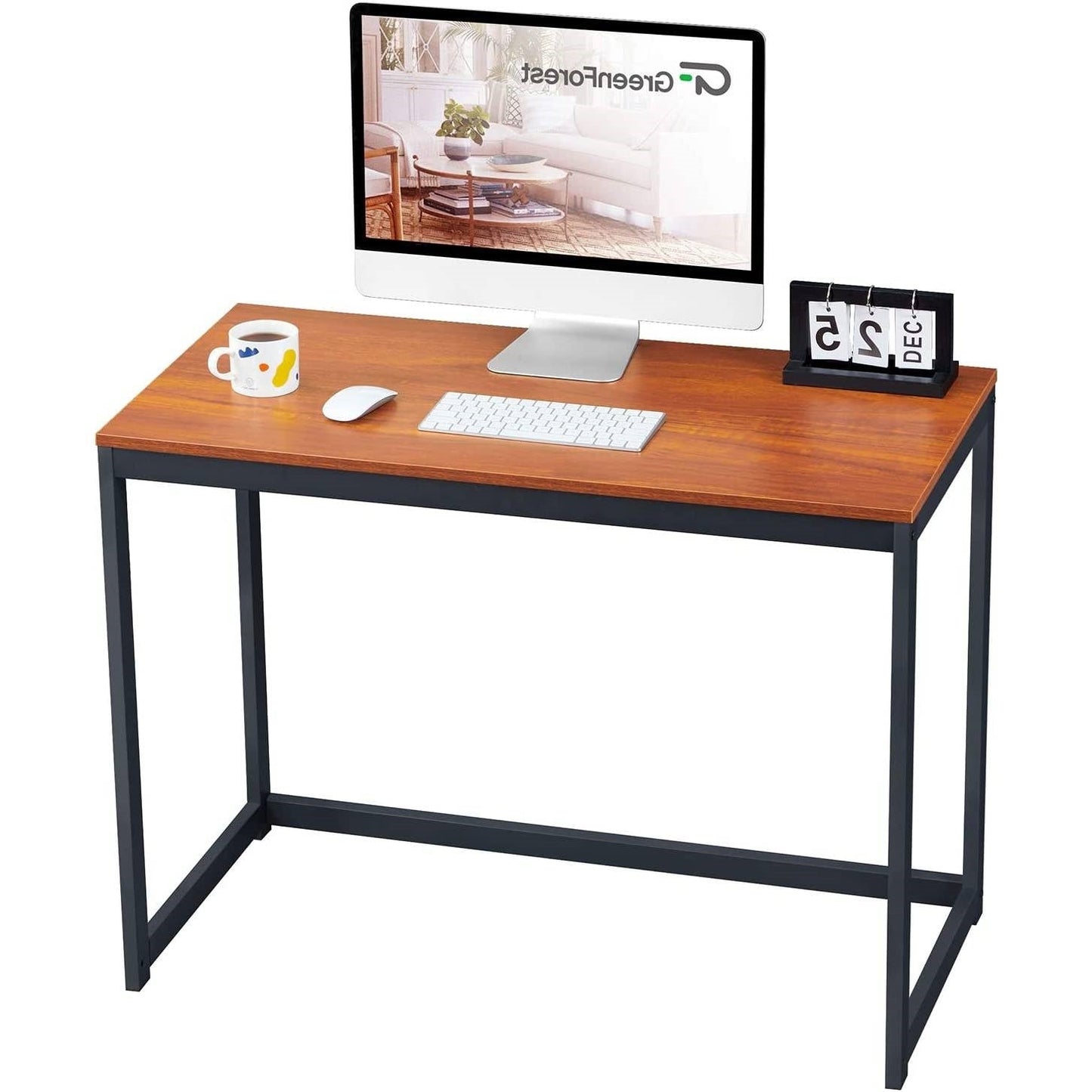 Office > Computer Desks - Compact Modern Home Office Laptop Computer Desk Table Metal Frame Wood Top