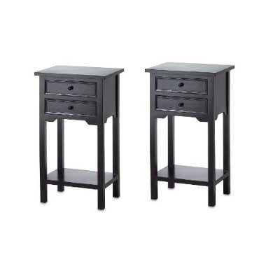 Bedroom > Nightstand And Dressers - Set Of 2 Nightstand Side Tables / End Table In Black Finish Pine Wood