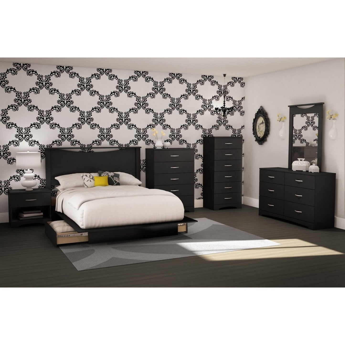 Bedroom > Nightstand And Dressers - Black 6-Drawer Lingerie Chest For Contemporary Bedroom