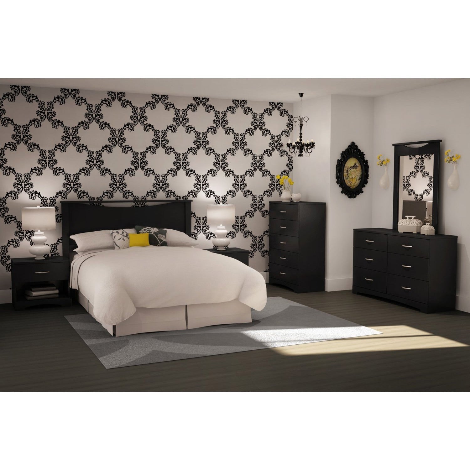 Bedroom > Nightstand And Dressers - 6-Drawer Dresser For Contemporary Bedroom In Black Finish