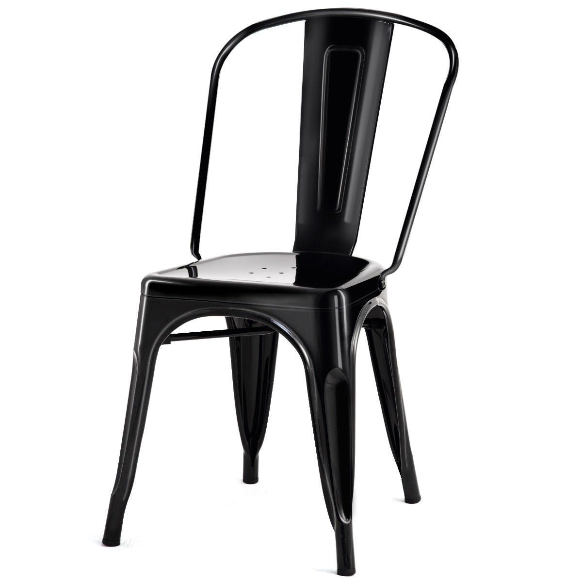 Dining > Dining Chairs - Set Of 4 Indoor Outdoor Black Metal Stacking Bistro Dining Chairs