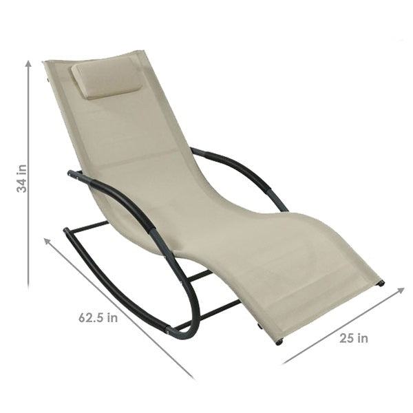 Outdoor > Outdoor Furniture > Patio Chairs - Modern Beige Rocking Chaise Lounger Patio Lounge Chair With Pillow
