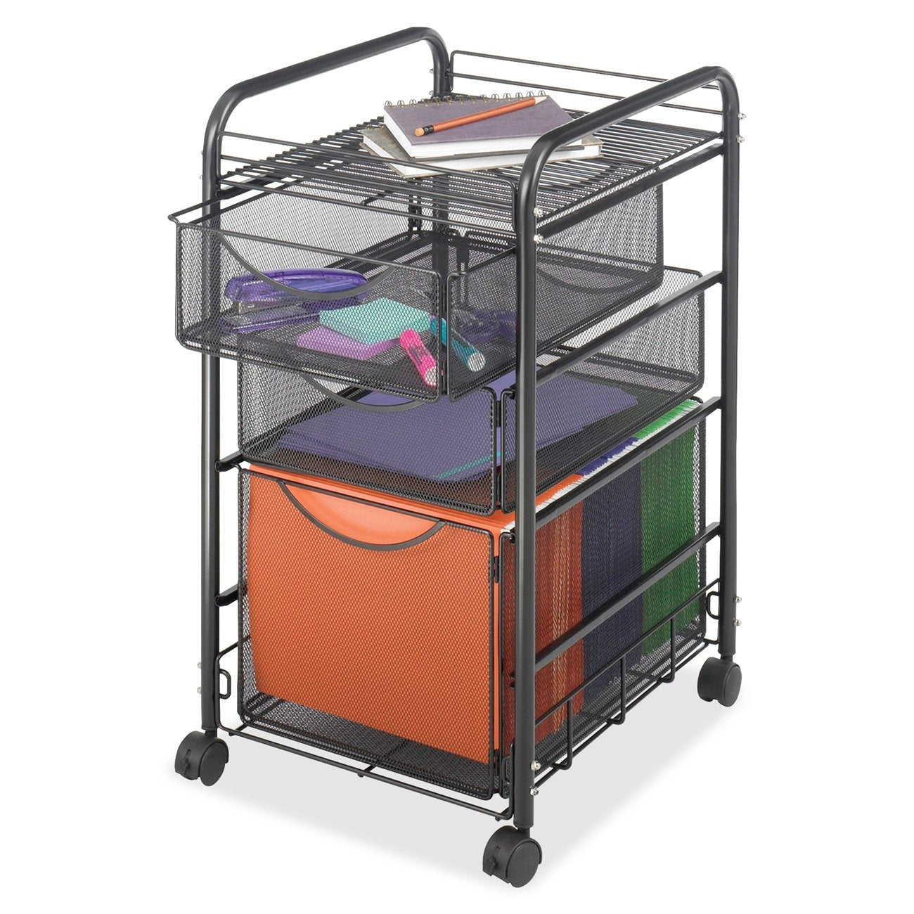 Office > Filing Cabinets - Black Metal Steel Mesh Mobile Filing Cabinet Cart With 2 Drawers And Wheels