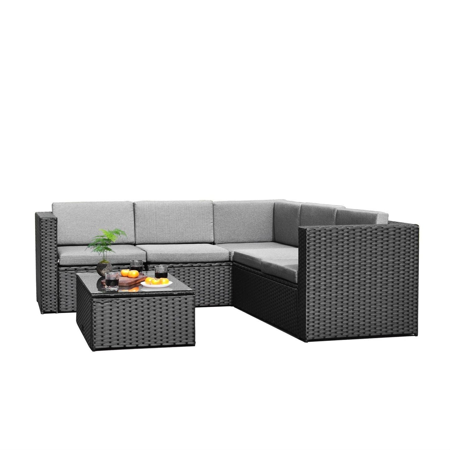Outdoor > Outdoor Furniture > Patio Furniture Sets - Black Wicker Resin 4-Piece Outdoor Patio Furniture Set