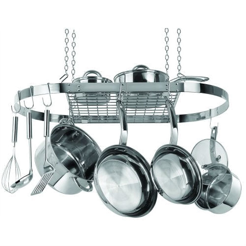 Kitchen > Pot Racks - Stainless Steel Oval Pot Rack For Kitchen Cookware Storage