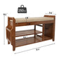 Accents > Shoe Racks - Solid Wood Entryway Shoe Rack Storage Bench With Cushioned Seat 2 Shelves And Drawer