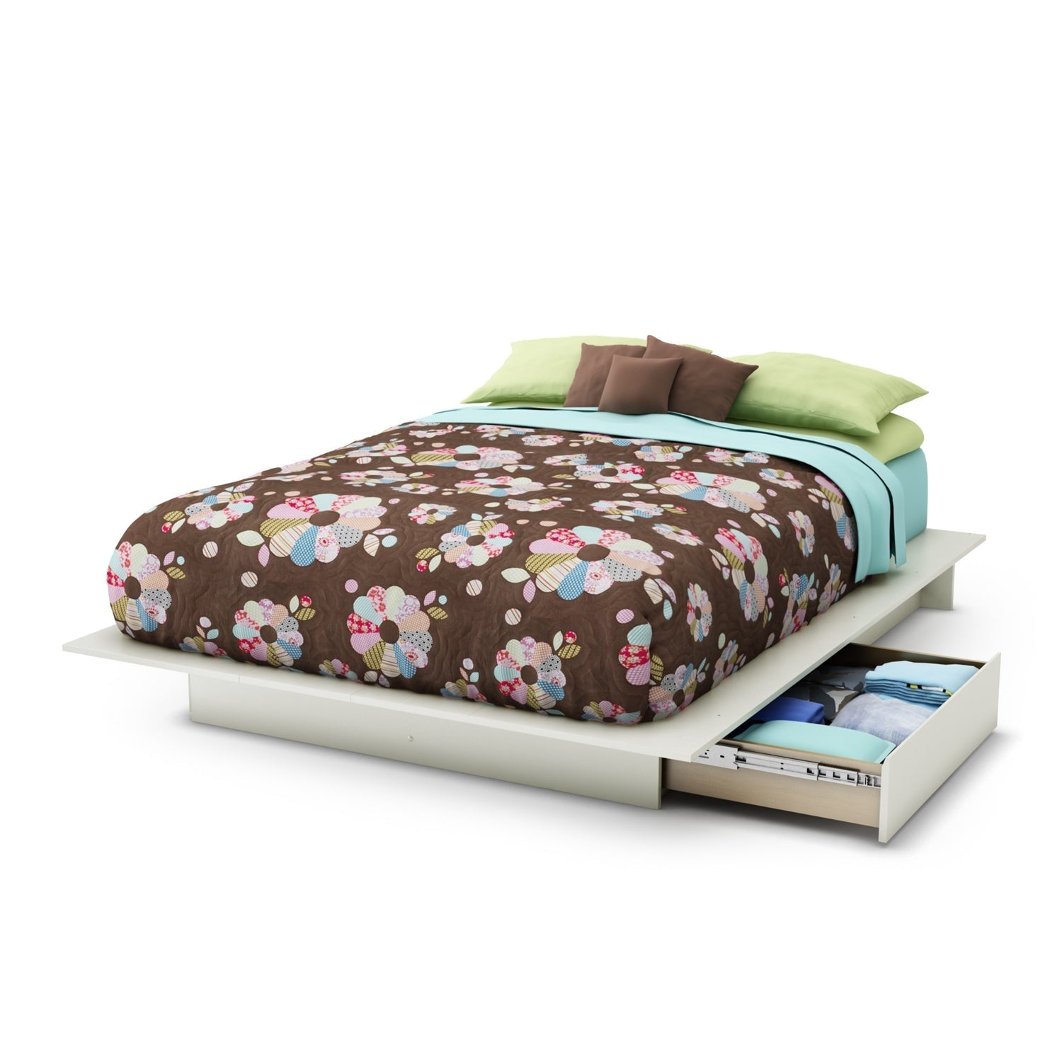 Bedroom > Bed Frames > Platform Beds - Queen Size Modern Platform Bed With 2 Storage Drawers In White Finish
