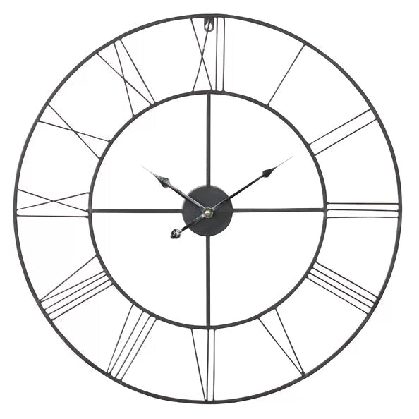 Accents > Clocks - Round 24-inch Metal Wall Clock With Roman Numerals
