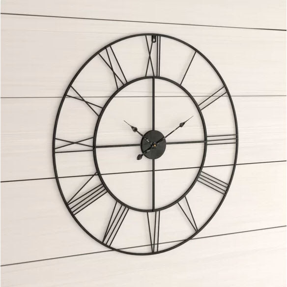 Accents > Clocks - Round 24-inch Metal Wall Clock With Roman Numerals