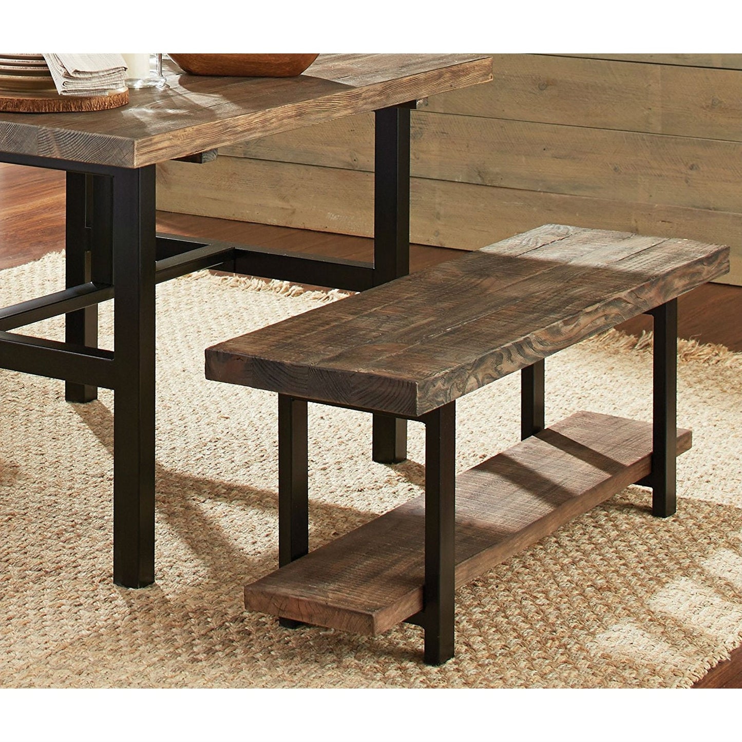 Accents > Benches - Modern Industrial Style Wood And Metal Accent Bench