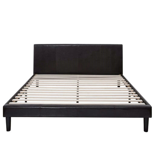 Bedroom > Bed Frames > Platform Beds - Full Size Modern Platform Bed With Espresso Faux Leather Headboard