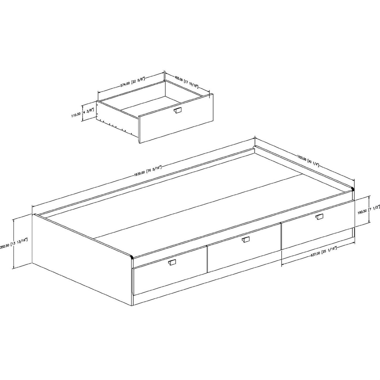 Bedroom > Bed Frames > Platform Beds - Twin Size Platform Bed With 3 Storage Drawers In Black Finish