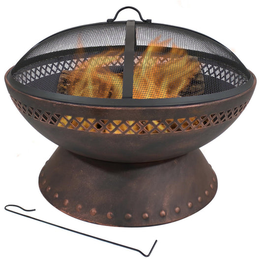 25 Inch Copper Chalice Steel Fire Pit with Spark Screen-Novel Home