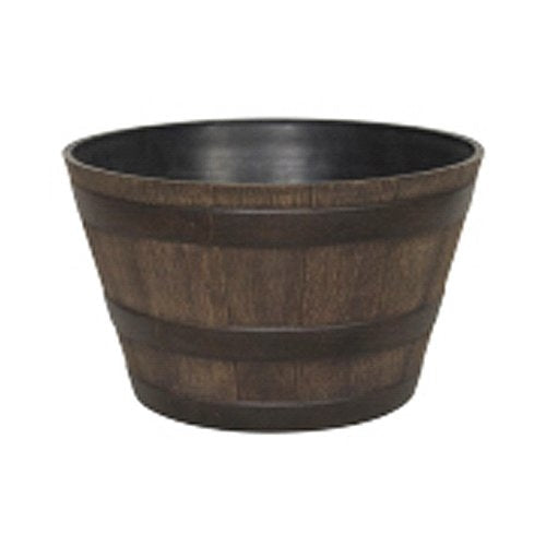 15-5-inch Round Whiskey Barrel Planter in Aged Walnut Finish Resin-Novel Home