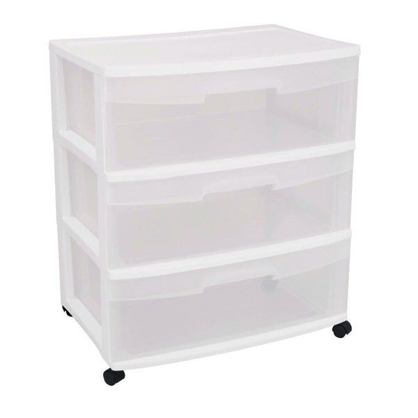 Accents > Storage Cabinets - Mobile 3-Drawer Storage Cart Wardrobe Home Storage Cabinet In Clear White