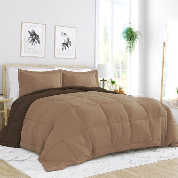 Bedroom > Comforters And Sets - King/Cal King 3-Piece Microfiber Reversible Comforter Set In Taupe Brown