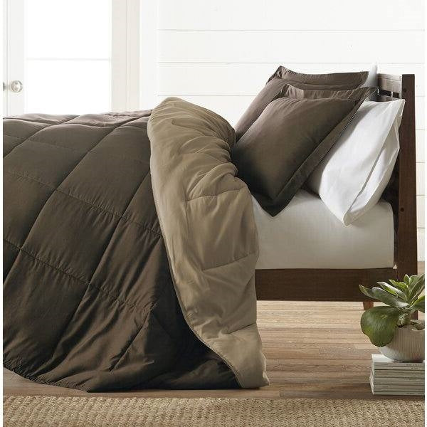 Bedroom > Comforters And Sets - Full/Queen 3-Piece Microfiber Reversible Comforter Set In Taupe Brown