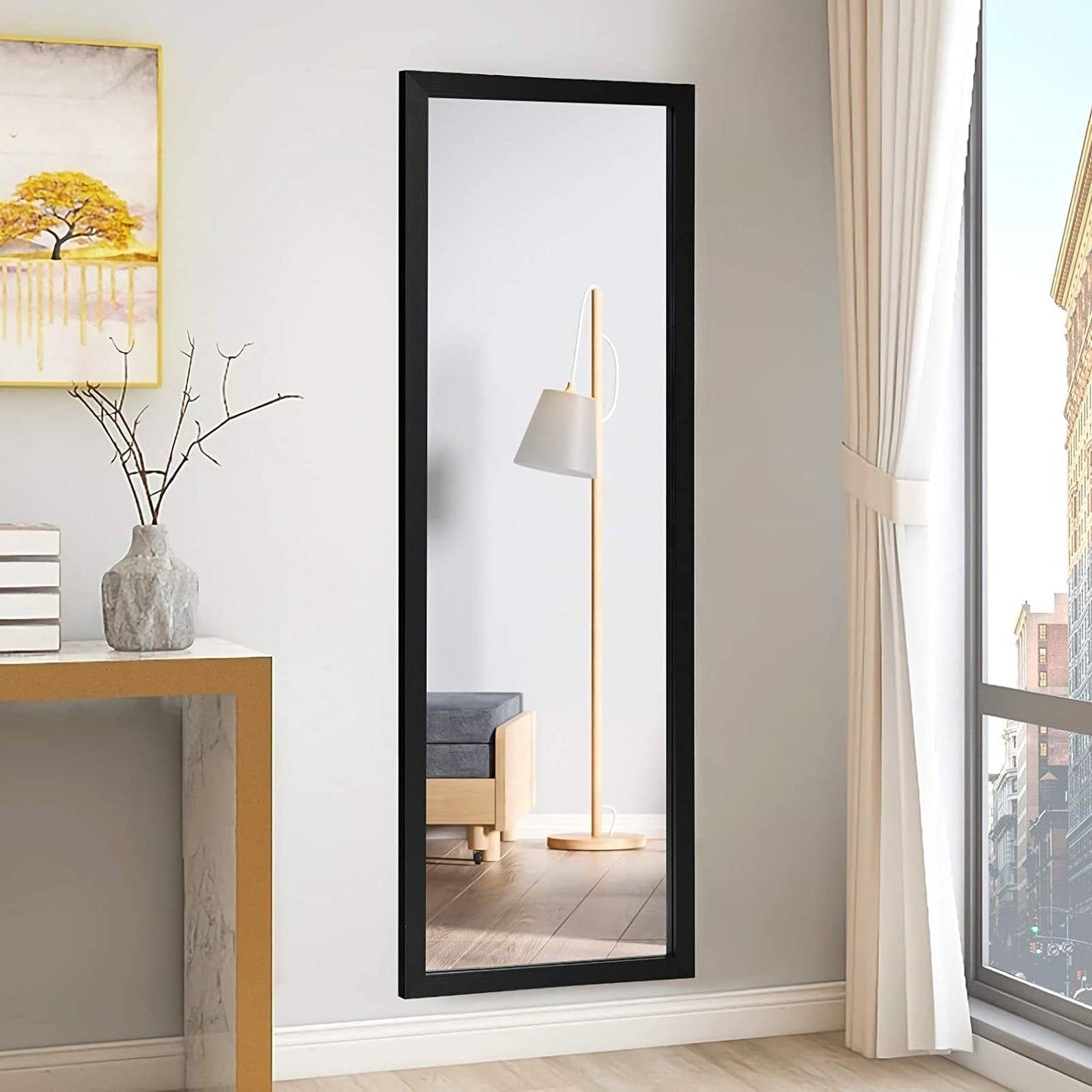 Accents > Mirrors - Black Full Length Bedroom Mirror With Over The Door Or Wall Mounted Design