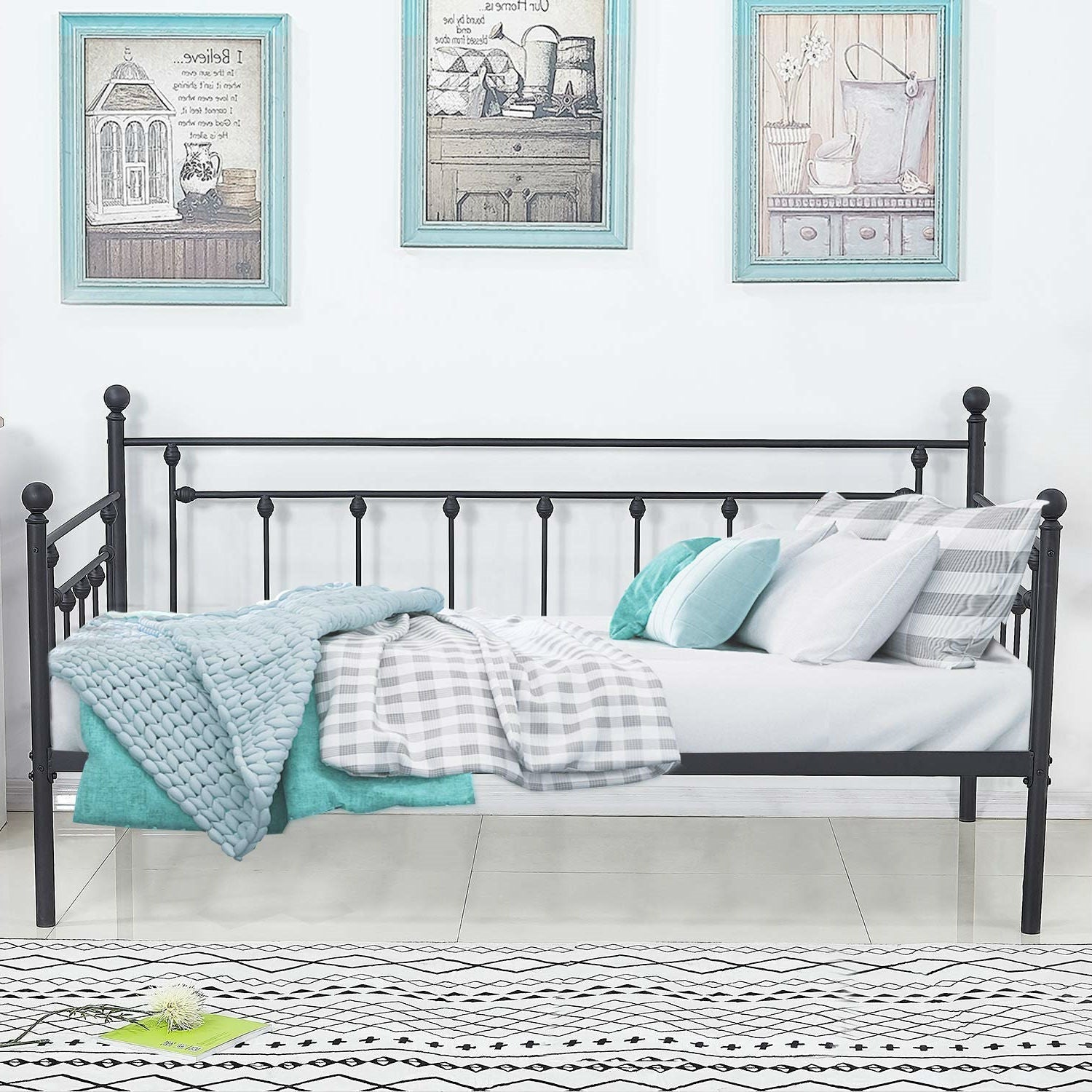 Bedroom > Bed Frames > Daybeds - Twin Size Classic Black Metal Daybed Frame