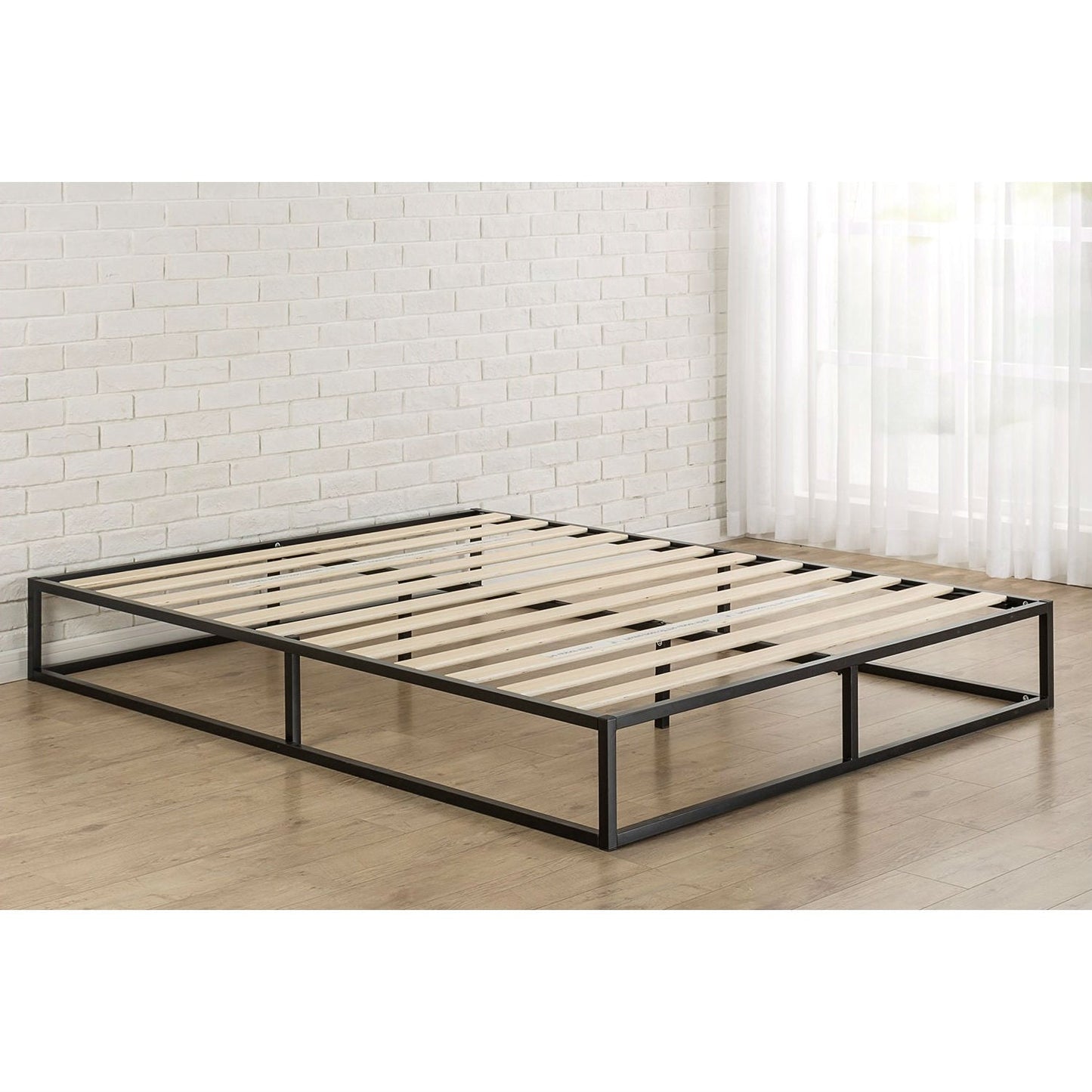 Bedroom > Bed Frames > Platform Beds - Twin Size 10-inch Low Profile Modern Metal Platform Bed Frame With Wooden Slats