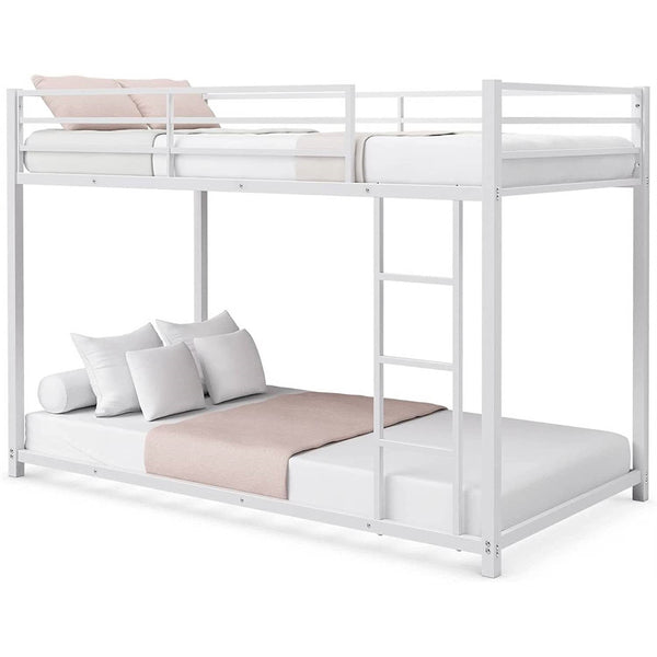Bedroom > Bed Frames > Bunk Beds - Twin Over Twin Low Profile Modern Bunk Bed Frame In White Metal Finish
