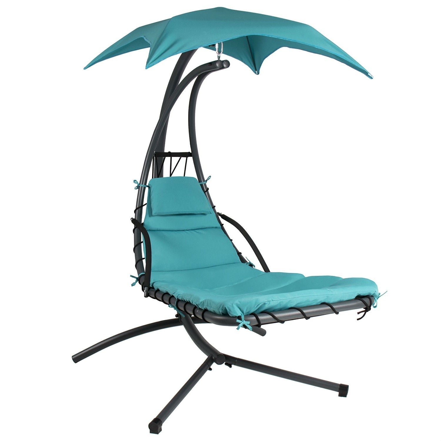 Outdoor > Outdoor Furniture > Porch Swings And Gliders - Teal Single Person Sturdy Modern Chaise Lounger Hammock Chair Porch Swing