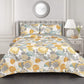 Bedroom > Quilts & Blankets - Full/Queen 3 Piece Reversible Yellow Grey Teal Floral Leaves Cotton Quilt Set