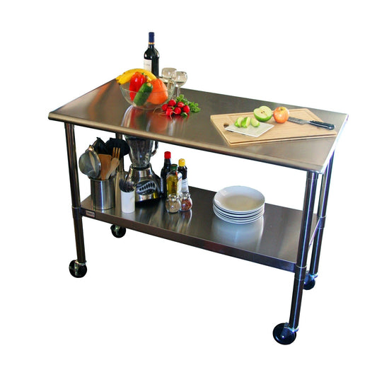 2ft x 4ft Stainless Steel Top Kitchen Prep Table with Locking Casters Wheels-Novel Home